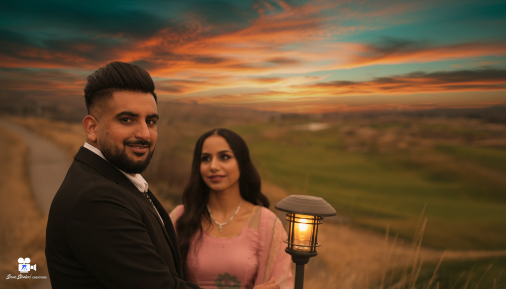 Pre-wedding couple photoshoot at sunset in Kelowna, BC