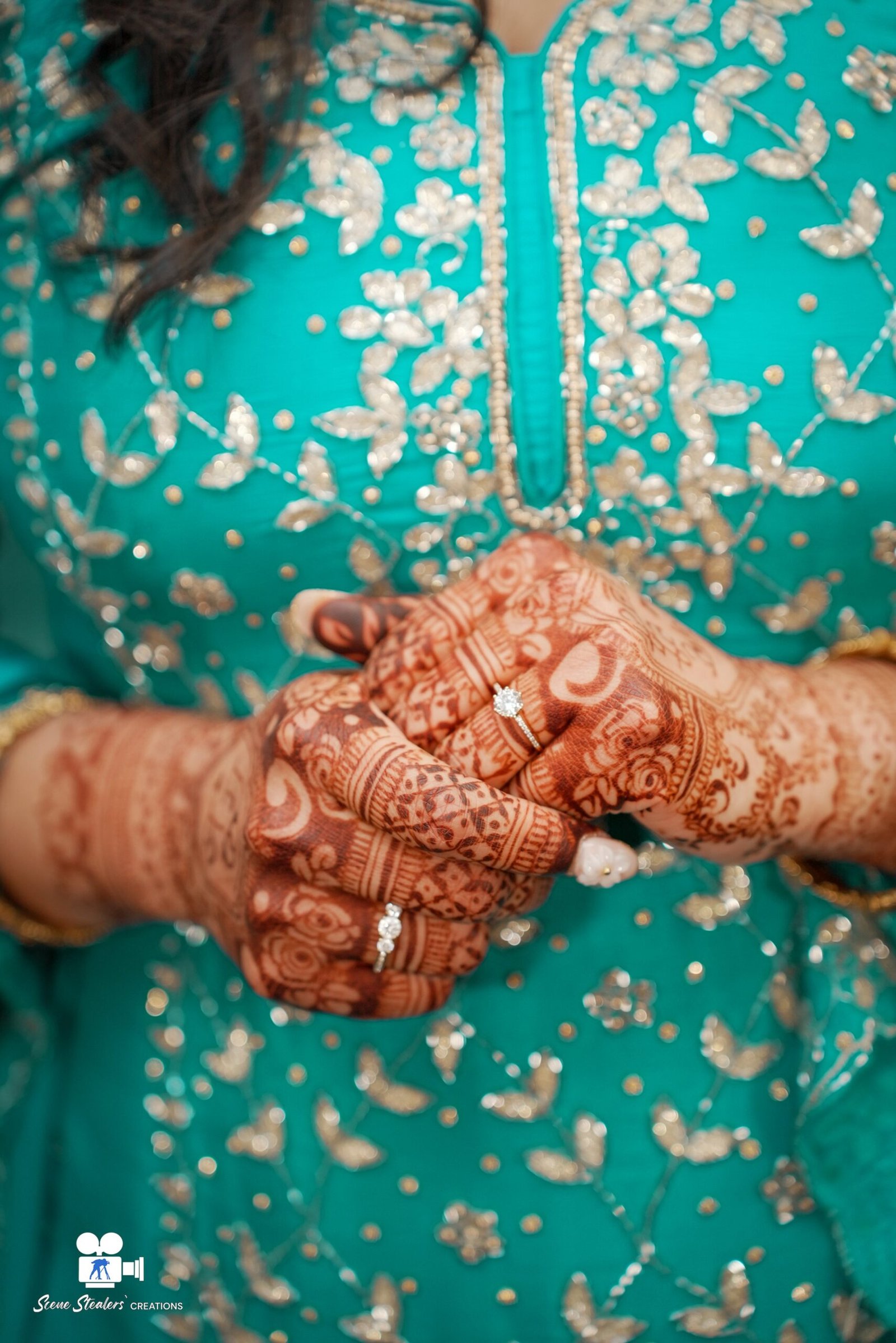 Punjabi bride's henna hands with wedding rings, Okanagan wedding photography