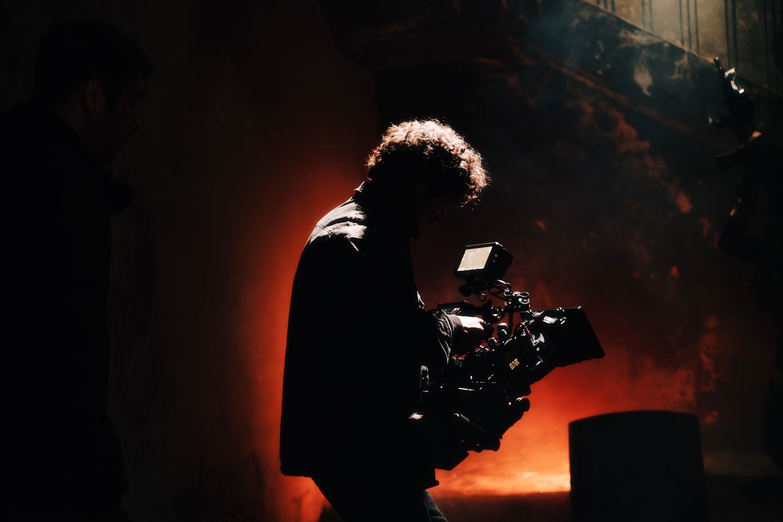 Moody cinematic lighting on a film set