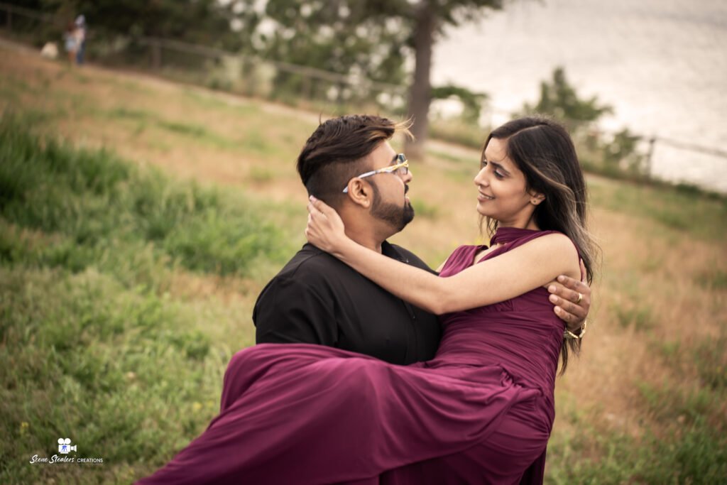 Pre-wedding couple photoshoot in an Okanagan field near Kelowna, BC