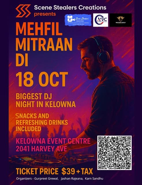 Mehfil Mitraan Di DJ night event poster by Scene Stealers Creations